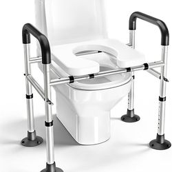 New in box Adjustable Raised Toilet Seat with Handles for Seniors, 400lbs Capacity Elongated Toilet Seat Riser, Elevated Toilet Seat with Soft Cushion