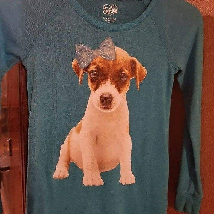 $5.00 Girls Size 12 JUSTICE Puppy Blue Top