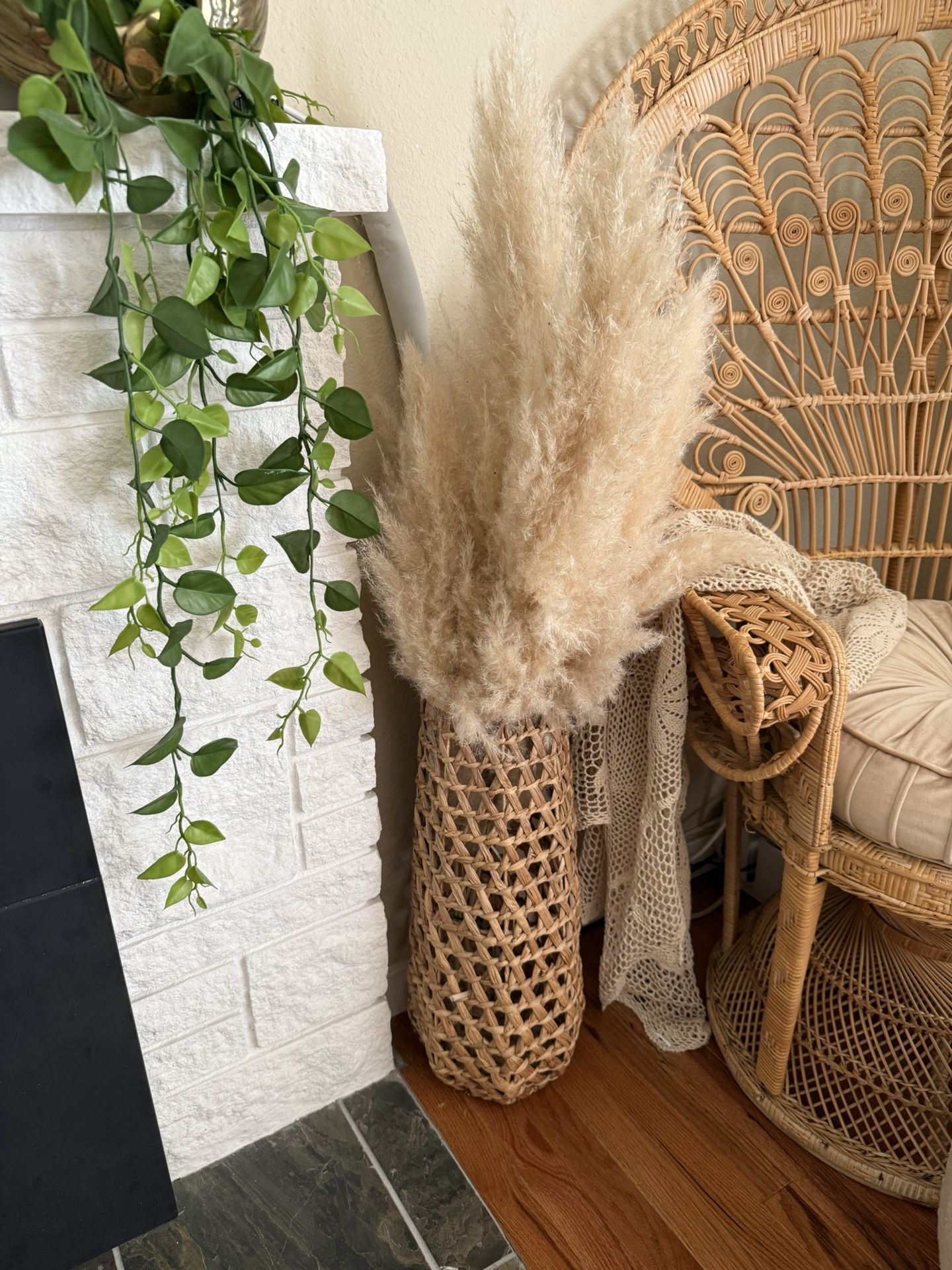 Large Floor Vase With Pampas Grass Plumes