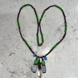 Vintage Glass Crystal Bead Necklace Unique Bohemian 28"