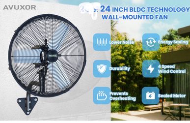 24" Industrial Wall Mount Fan with Remote, Brushless DC Motor