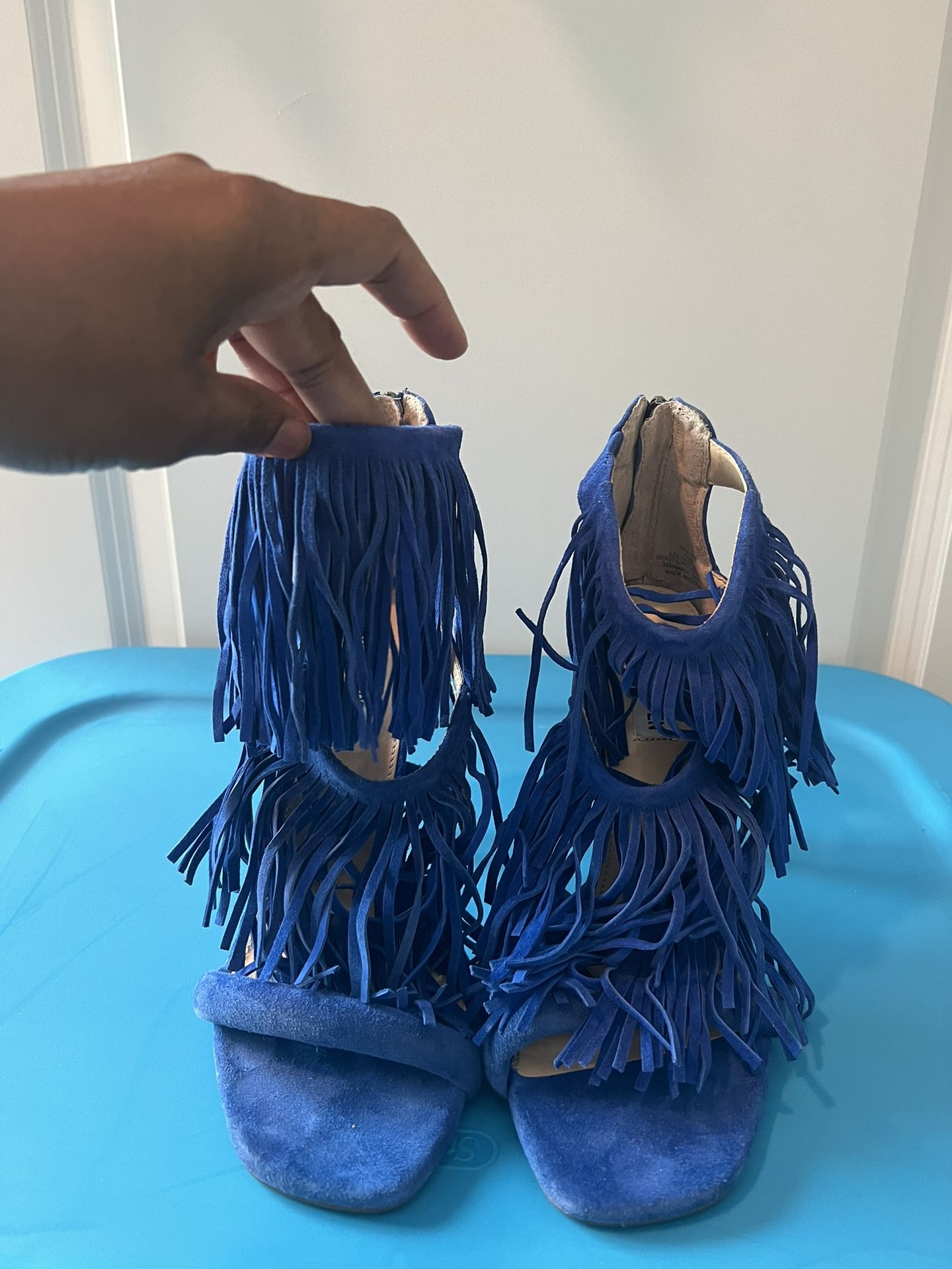 Steve Madden Royal Blue Fringed High Heel Sandals