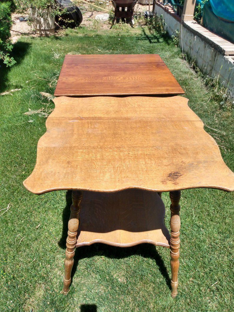 2 Antique Oak Parlor Tables 