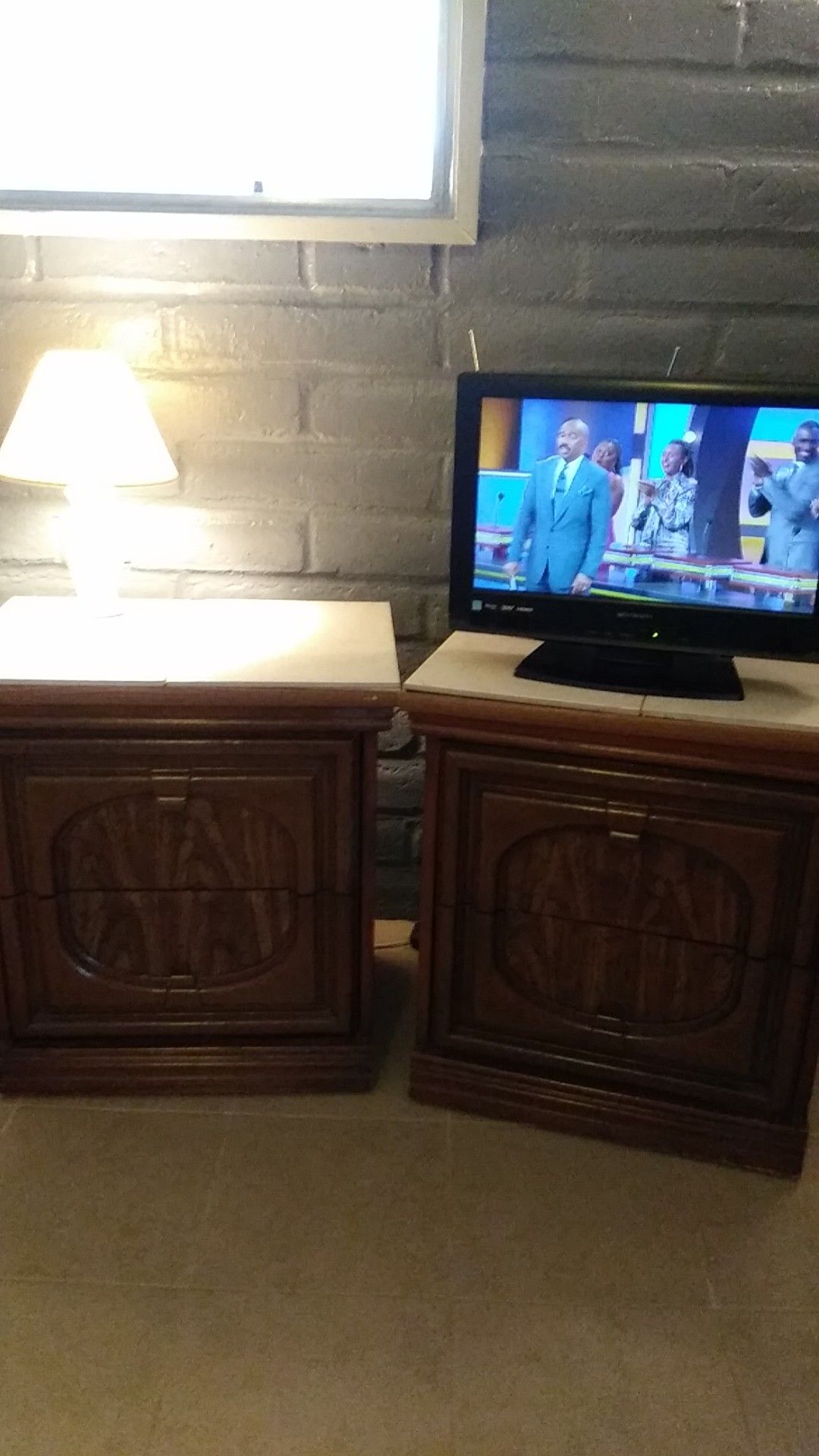 two -2 drawer nightstands $15each or$25 for both & entertainment stand & small TV: all $25ea.
