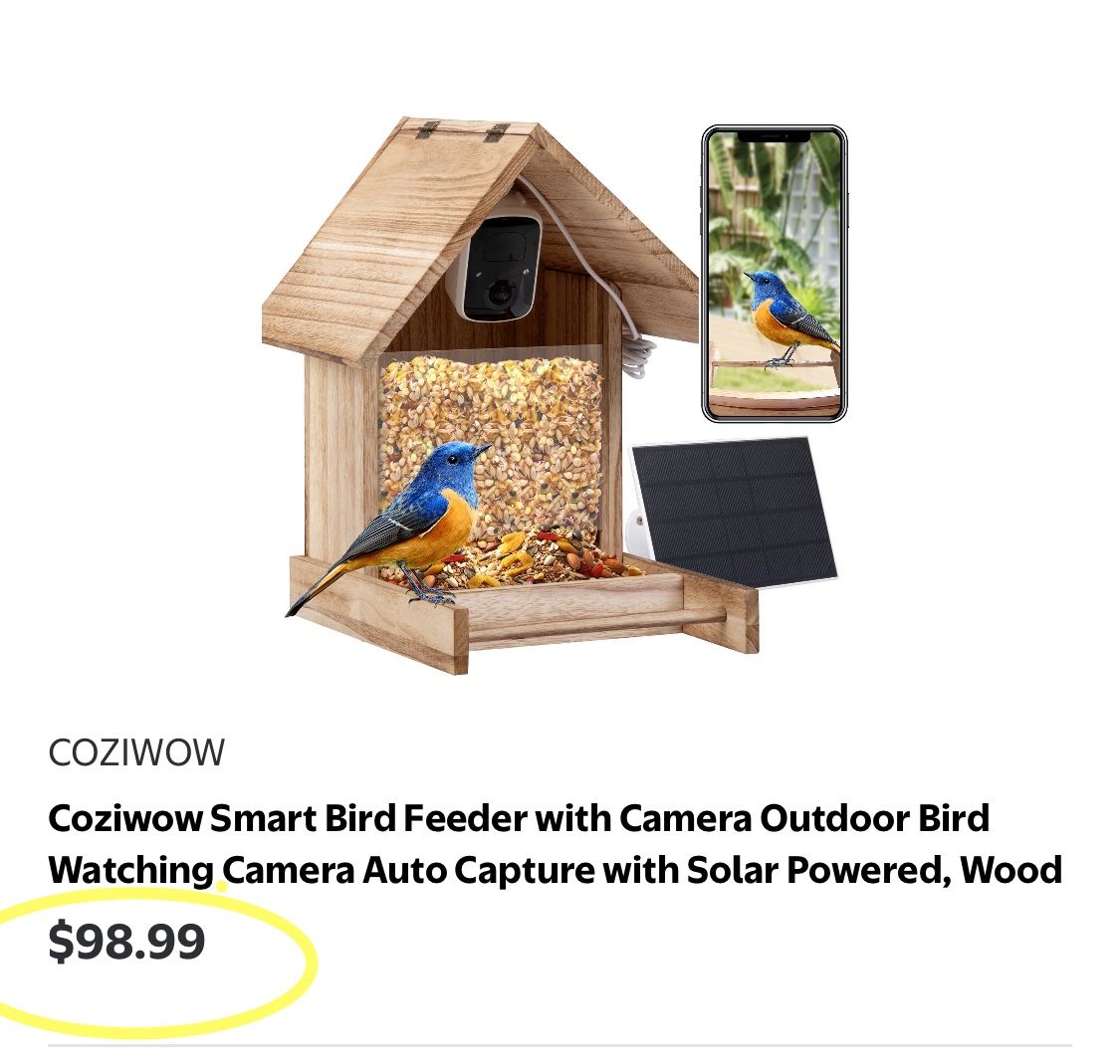 Coziwow Smart Bird Feeder with Camera Outdoor Bird Watching Camera Auto Capture with Solar Powered, Wood