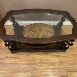 Glass Top Coffee Table – Wood & Metal Base $40 Firm