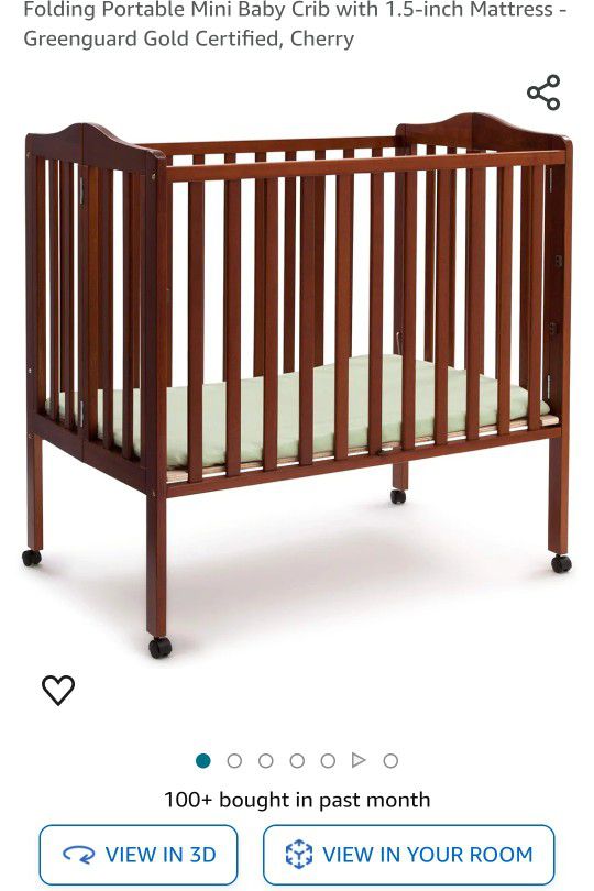 Folding Mini Wood Baby Crib With The Mattress