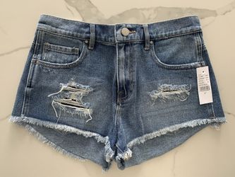 NWT PacSun High Waisted Distressed Blue Denim Shorts - Size 27