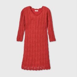 Girls 3/4 Sleeve Shine Crochet Sweater Dress - Cat Jack Red S