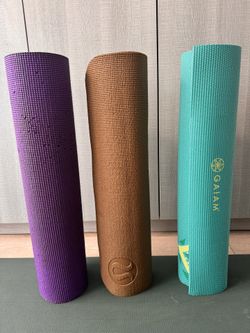 2 Yoga Mats: Gaiam (turquoise), Lululemon (SOLD), S Factor (purple)