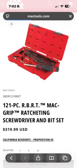 Mac Tool Grip Ratcheting Screwdriver Set