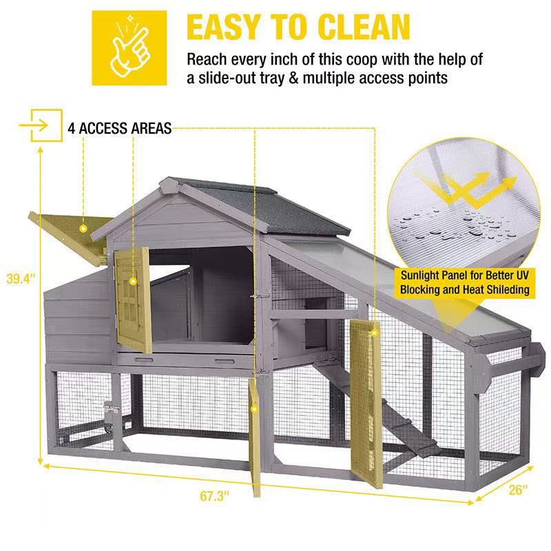 🥨Aivituvin-AIR23-W Wooden Chicken Coop on Wheels for 2-3 Hens - Gray Chicken Coop