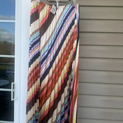 On 34th Multi-color, Orange, Blue, Beige  Pleated Maxi Skirt. Size Small. NWT