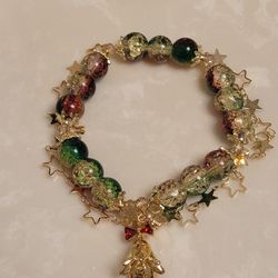 Gold Beaded Holiday Season Stretch Bracelet 