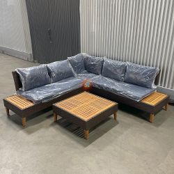 Outdoor Patio Furniture Sectional Wicker With Acacia Wood Side Table