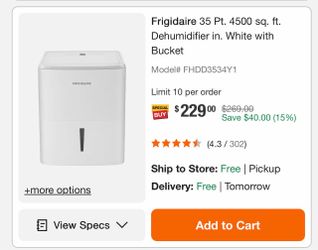 💧 Frigidaire 50-Pint Dehumidifier with Built-In Pump — $110