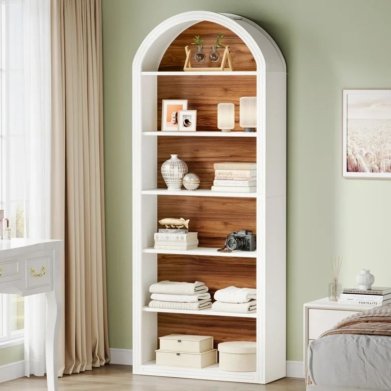 Tribesigns 6-Tier White Arched Bookshelf, 75.98" Tall Arched Bookcase with Storage Shelves, Floor Standing Open Display Shelving Unit for Living Room,