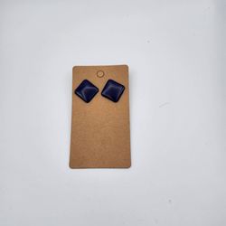 Navy Blue Square Stud Earrings – Glossy Geometric Posts