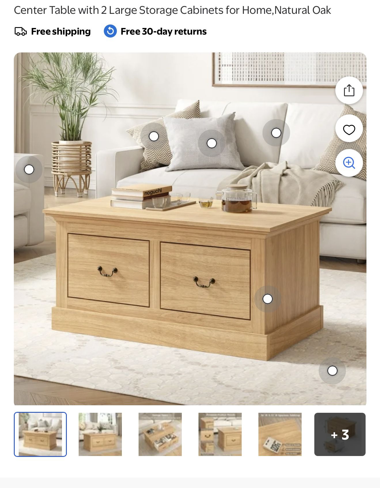 Modern Coffee Table for Living Room,with 2 Large Storage drawers (5) avail Natural Oak