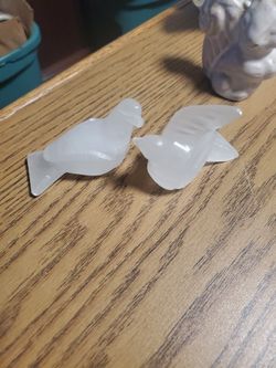 Vintage White Hand Carved Onyx Love Birds..