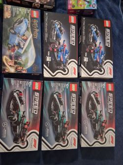 All New Legos all cars are $20 each set All others are $10 each set
F1's $20 each firm price  
Harry Potter car $15
City cars $15 each
The other lil b