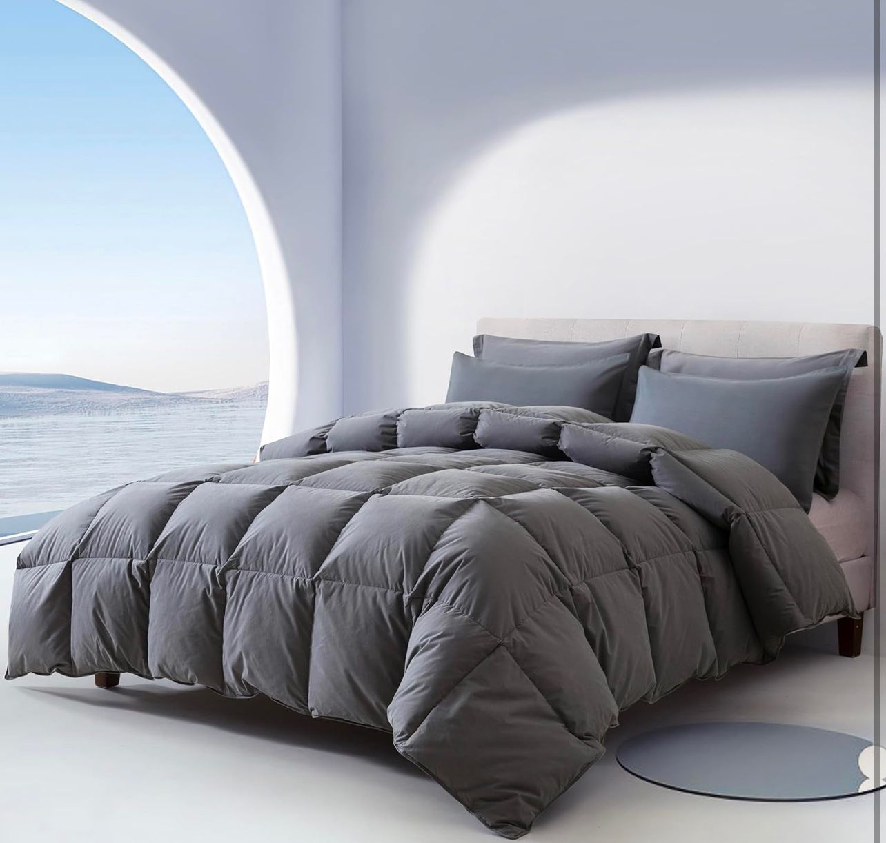 Ousidan Feather Down Comforter Cal King Size- Medium Warm All Season Soft Duvet Insert - Luxurious Hotel Bedding Comforter, Corner Tabs (104"x96",Grey