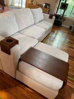 Beautiful off-White Sectional Sofa with Wood Tray Table