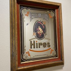 Vintage Enjoy Hires Refreshing Drink Root Beer Mirror Wood Frame 21x17”