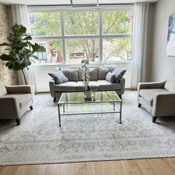 Living Room Gray Suede Sofa and Two Chairs Set