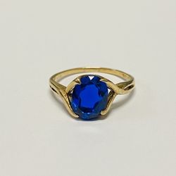 Vintage Baden & Foss 10K Yellow Gold Round Cut Blue Spinel Ring