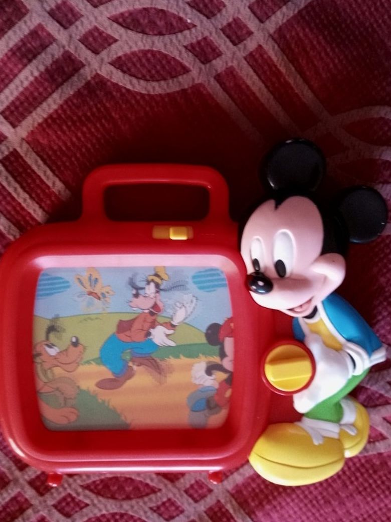 Vintage Disney Arco Mickey Mouse Musical Wind-Up Scroll Toy TV Works!!!!!OBO