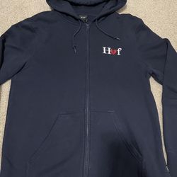 navy HUF zip-up hoodie