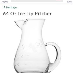 Princess House Etched Glass Pitcher