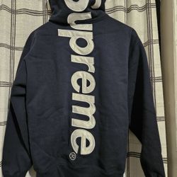 Supreme Satin Hoodie Navy Blue 