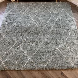 Green Square High Pile Area Rug