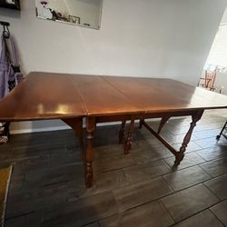 Wooden Table, Leaf, and 6 Chairs