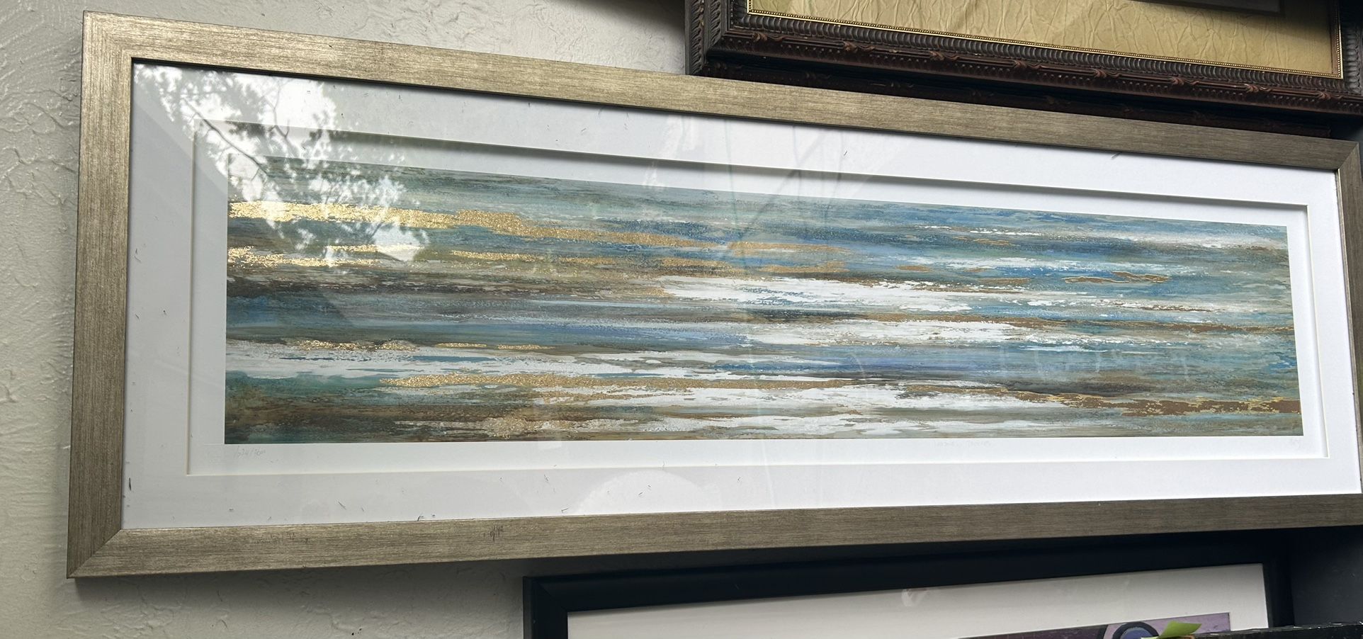 Kingston Living Green and Silver Abstract Brush Stroke Oil Painting Framed Wall Art 64" x 18"