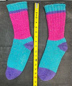 Wool Socks Thick Chunky Winter Boot Socks Cozy Cabin Lounge Slipper House Socks Colorful Tweed Colorblock Magenta Pink Teal Blue Purple Flecked Donega