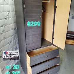 New Tall Grey Large Wardrobe Closet With Drawers