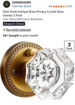 SORWDUERM Door Knob Antique Brass Privacy Crystal Glass Interior 2 Pack