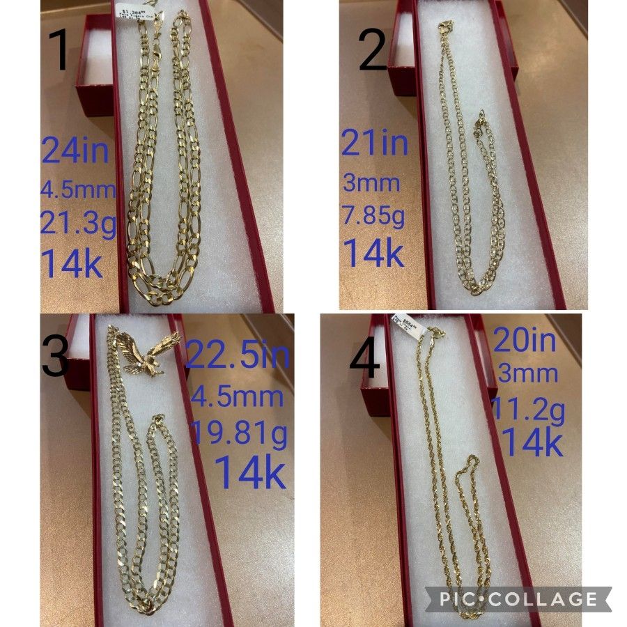 Gold Necklaces Chains Figaro Rope Bracelets 14k 10k