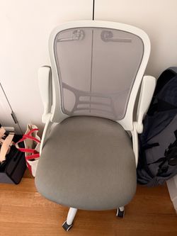 White Back White Mesh Ergonomic Office Chair with White Frame and Flip-up Arms