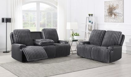 2p Sofa and Loveseat Grey 4 recliners