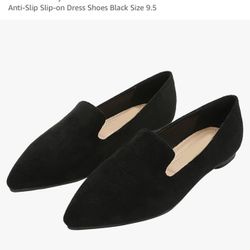 Womens Pointy Toe Faux Suede Ballet Flats Classic Comfortable Anti-Slip Slip-on Dress Shoes Black Size 9.5