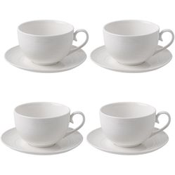 Feenmai 12 oz Cappuccino Cups with Saucers, Ceramic Espresso Coffee Cups Set of 4, White Latte Cup and Saucer, Elegant Tea Mugs Set, Microwave Dishwas