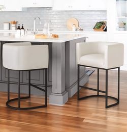 26" Counter Height Bar Stools Set of 2,  Modern Barrel Counter Stools with Backrest and Arms