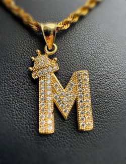 Jewelry 10k Solid Yellow Gold white CZ stone alphabet letter M Pendant charm
