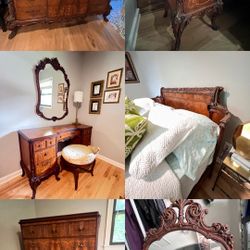 1940 American Mahogany Antique 8 Piece Bedroom Set (Full Bed)