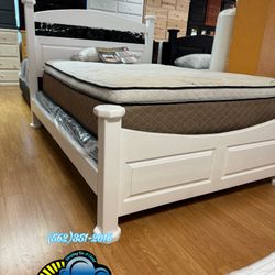 Queen White Bed frame With Mattress New Cama 