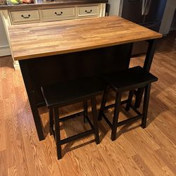 Wood Kitchen Island Or Bar $200 With Two Chairs 